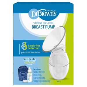image:imageDr Browns 100 Silicone OnePiece Breast Pump HandsFree Breast Milk Collector with AntiColic Options Baby Bottle 4 oz with Slow Flow Nipple Travel Lid and Travel BagClear  Breast Pump  Bottle