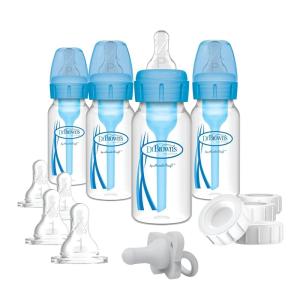 image:imageDr Browns AntiColic Baby Feeding Set with Slow Flow Nipples Travel Caps Silicone Pacifier  PinkBlue  Breast to Bottle Feeding Set