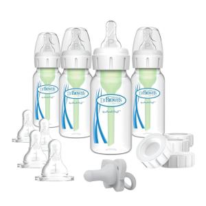 image:imageDr Browns AntiColic Baby Feeding Set with Slow Flow Nipples Travel Caps Silicone Pacifier  PinkClear  Breast to Bottle Feeding Set