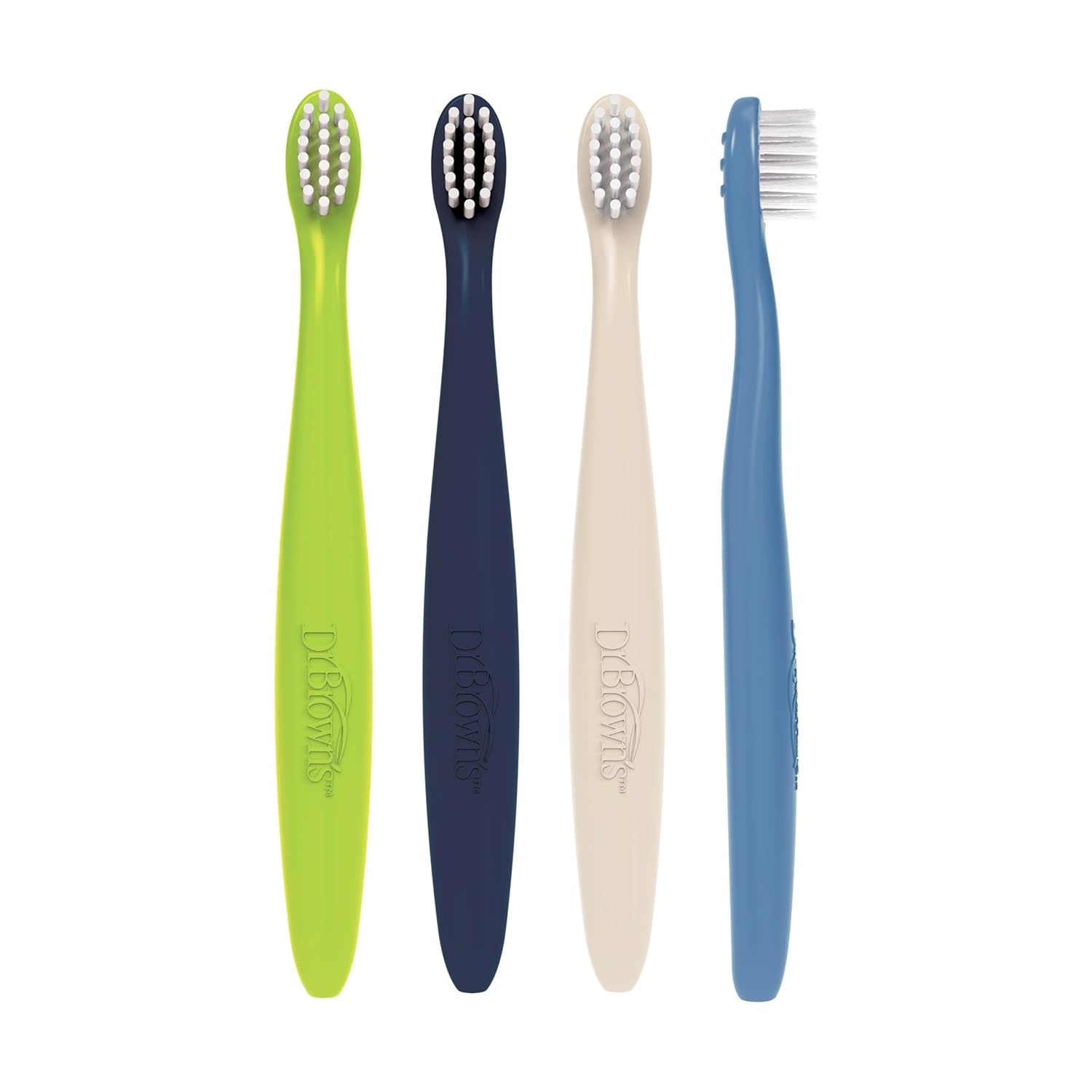 image:imageDr Browns InfanttoToddler Toothbrush Set Soft amp Gentle Manual Toothbrushes for Baby GreenDark BlueEcruBlue BPA Free 03 Years 4Pack4Pack GreenDark BlueEcruBlue