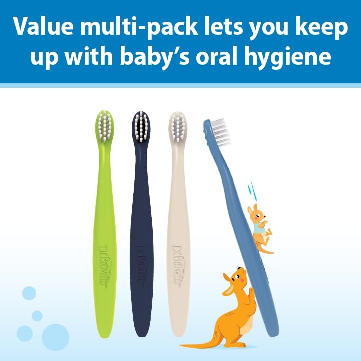 image:imageDr Browns InfanttoToddler Toothbrush Set Soft amp Gentle Manual Toothbrushes for Baby GreenDark BlueEcruBlue BPA Free 03 Years 4Pack4Pack GreenDark BlueEcruBlue