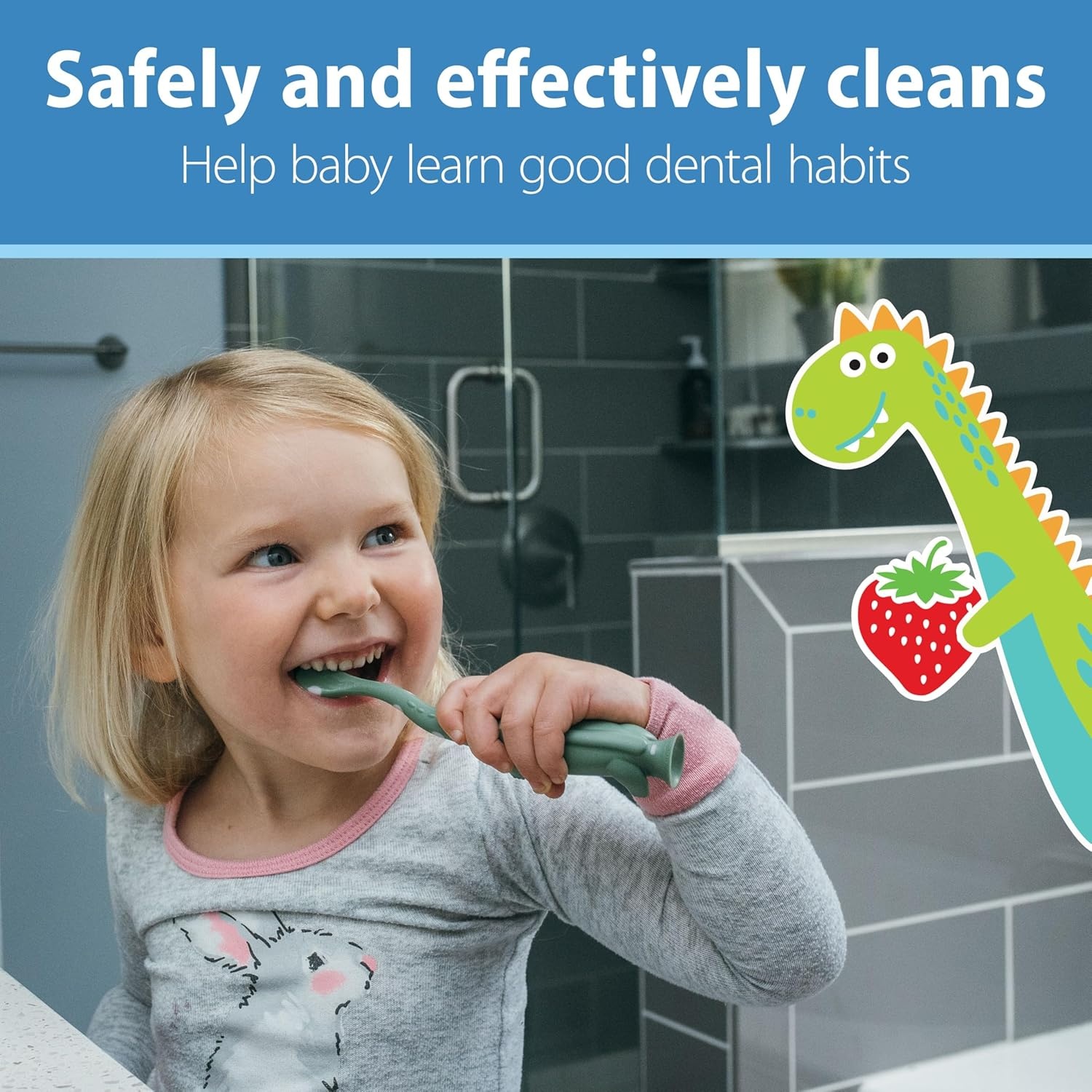 image:imageDr Browns InfanttoToddler Training Toothbrush Set Mint Elephant with FluorideFree Strawberry Baby Toothpaste 03 years