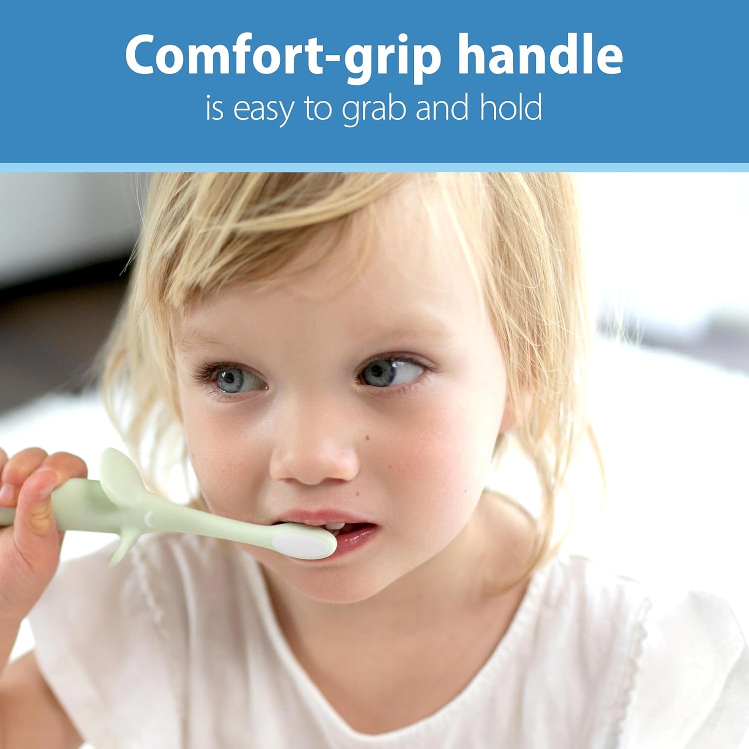 image:imageDr Browns InfanttoToddler Training Toothbrush Set Mint Elephant with FluorideFree Strawberry Baby Toothpaste 03 years