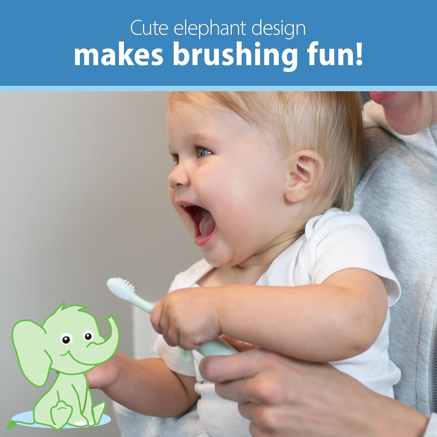 image:imageDr Browns InfanttoToddler Training Toothbrush Set Mint Elephant with FluorideFree Strawberry Baby Toothpaste 03 years