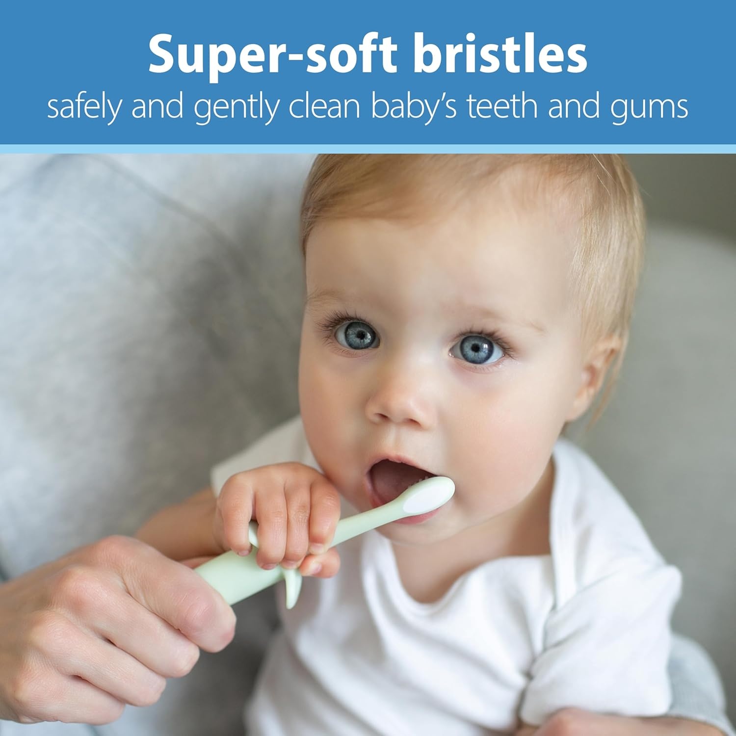 image:imageDr Browns InfanttoToddler Training Toothbrush Set Mint Elephant with FluorideFree Strawberry Baby Toothpaste 03 years