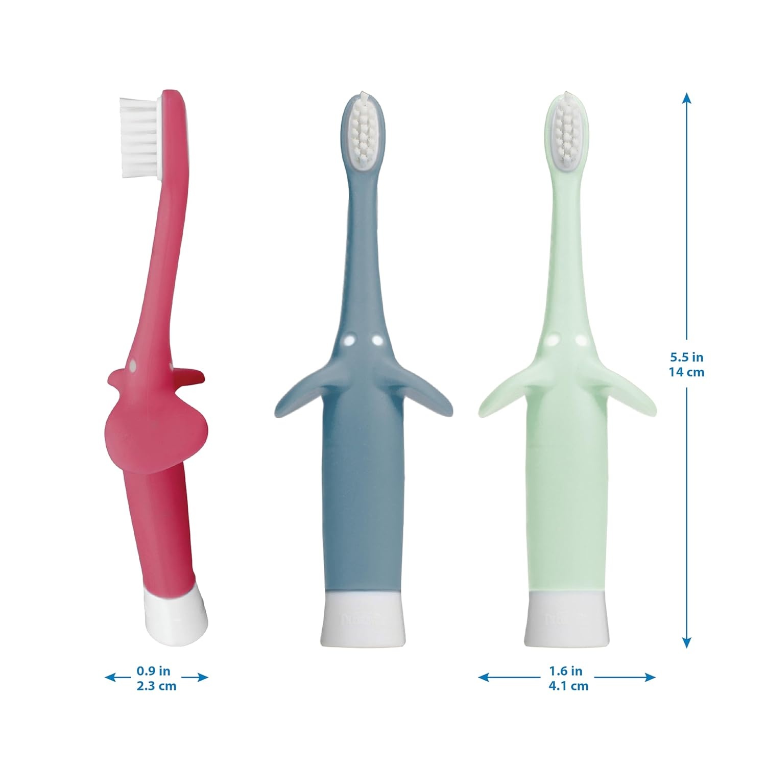 image:imageDr Browns InfanttoToddler Training Toothbrush Set Mint Elephant with FluorideFree Strawberry Baby Toothpaste 03 years