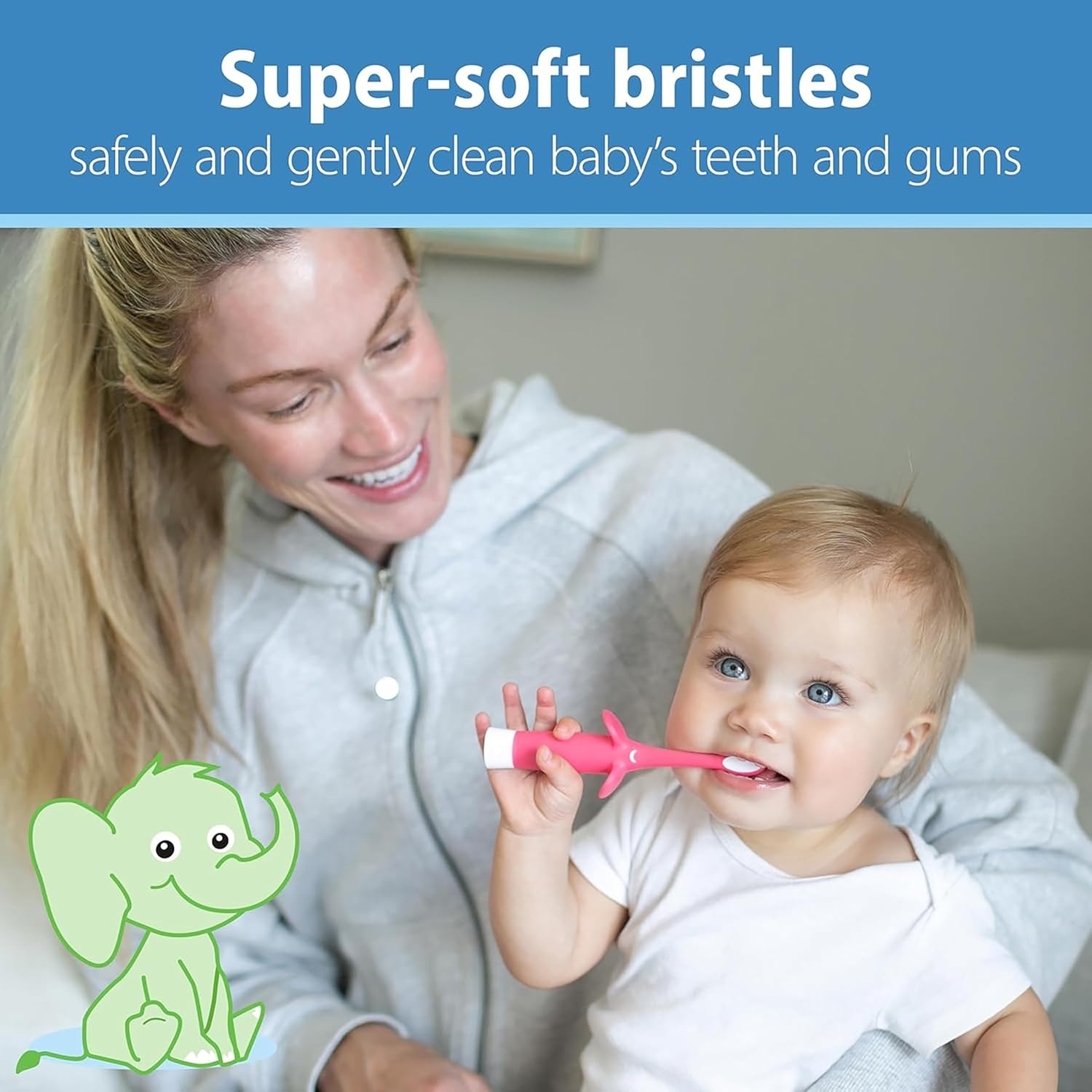 image:imageDr Browns InfanttoToddler Training Toothbrush Soft for Babys First Teeth Pink Elephant 03 Years and Tooth and Gum Wipes 30 Count