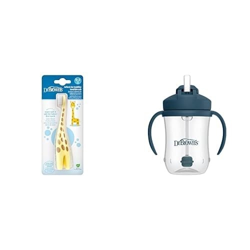 image:imageDr Browns InfanttoToddler Training Toothbrush Soft for Babys First Teeth Giraffe 03 Years amp Milestones Babys Straw Cup Cup Weighted Straw Dark Blue 6m