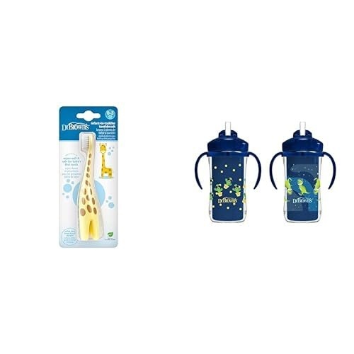 image:imageDr Browns InfanttoToddler Training Toothbrush Soft for Babys First Teeth Giraffe 03 Years amp Milestones Insulated Sippy Cup Straw and Handles SpillProof Tumbler Lid