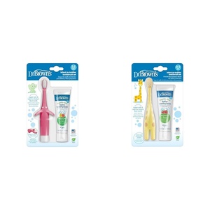 image:imageDr Browns InfantToToddler Toothbrush Sets Pink Elephant amp Giraffe with FluorideFree Baby Toothpastes 03 Years