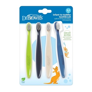 image:imageDr Browns InfanttoToddler Toothbrush Set Soft amp Gentle Manual Toothbrushes for Baby GreenDark BlueEcruBlue BPA Free 03 Years  4Pack4Pack  GreenDark BlueEcruBlue