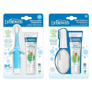 image:imageDr Browns InfanttoToddler Training Toothbrush Set Blue Elephant amp 100 Silicone Baby Finger Toothbrush and Toothpaste Set 2Pack Toothbrush with Storage Case FluorideFree