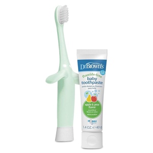 image:imageDr Browns InfanttoToddler Training Toothbrush Set Mint Elephant with FluorideFree Apple Pear Baby Toothpaste 03 Years