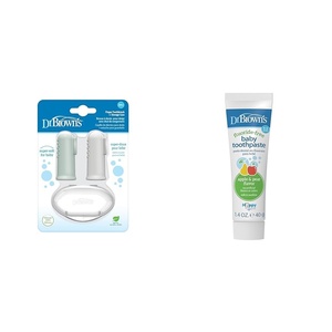 image:imageDr Browns Silicone Finger Toothbrush for Baby with TravelStorage Case 3m Gray and Light Green 2Pack amp FluorideFree Baby Toothpaste Safe to Swallow Apple Pear 1Pack 14oz40g 03 Years