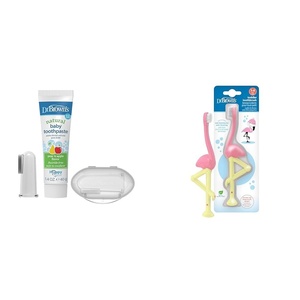 image:imageDr Browns Silicone Finger Toothbrush for Baby with TravelStorage Case 3m Gray and Light Green amp InfanttoToddler Toothbrush Elephant Mint 03 YearsFinger Toothbrush  Apple Pear Toothpaste