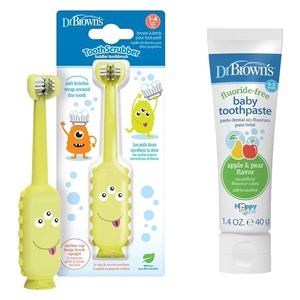 image:imageDr Browns ToothScrubber Toddler Toothbrush amp FluorideFree Baby Toothpaste Bundle TripleSided Training Toothbrush Ages 14 Years Apple Pear Flavor 1Pack 14oz40g 03 Years
