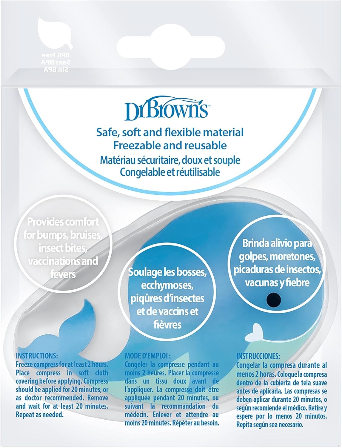 image:imageDr Browns Cold Comfort Compress Baby Ice Pack Freezable Reusable First Aid Pain Relief for Kids Polar Bear and Whale BPA Free 2PackSmall