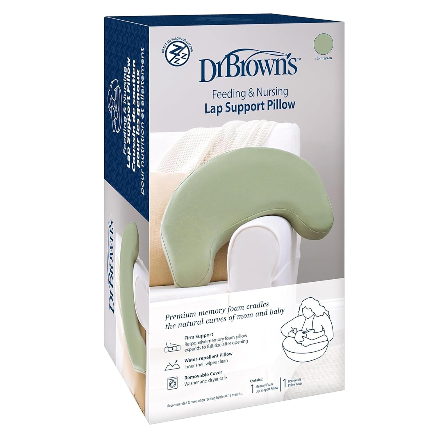 image:imageDr Browns Feeding Support Pillow with Cover Storm Green amp Baby Formula Dispenser Gray amp Natural Flow AntiColic Options WideNeck Baby Bottles 5 oz150 mL 4 Pack 0m
