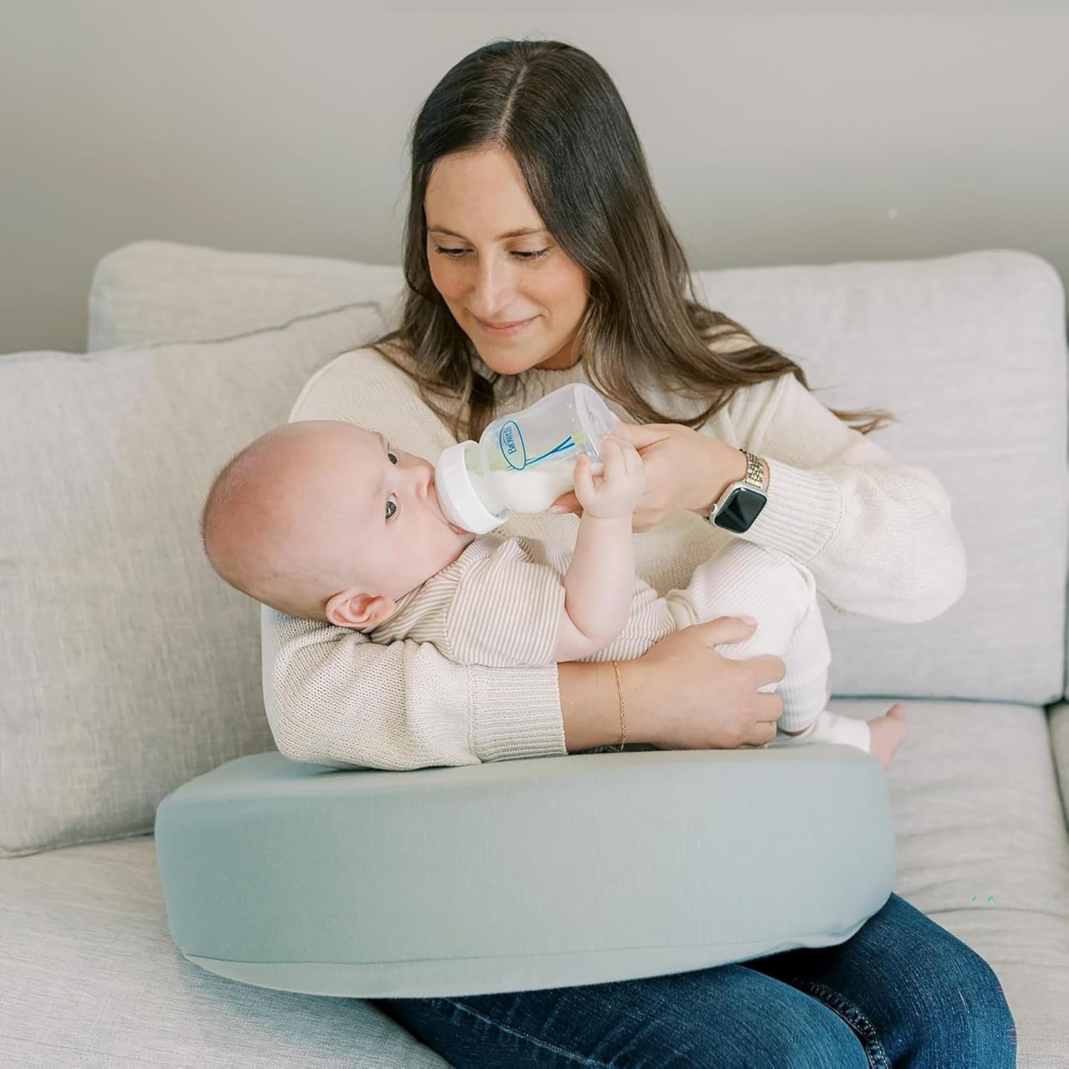 image:imageDr Browns Feeding Support Pillow with Cover Storm Green amp Manual Breast Pump amp Breast Milk Storage Bags 100 ct 6 oz Bags BPA free