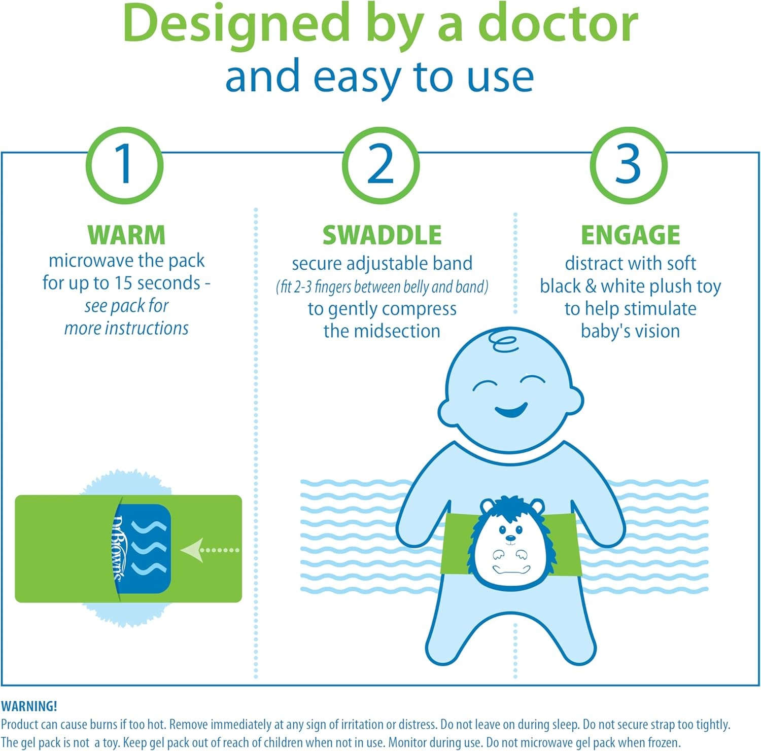 image:imageDr Browns Gripebelt Heated Belly Band Soothe Babys Tummy with Gentle Warmth and Compression Monster 3m BlueHedgehog