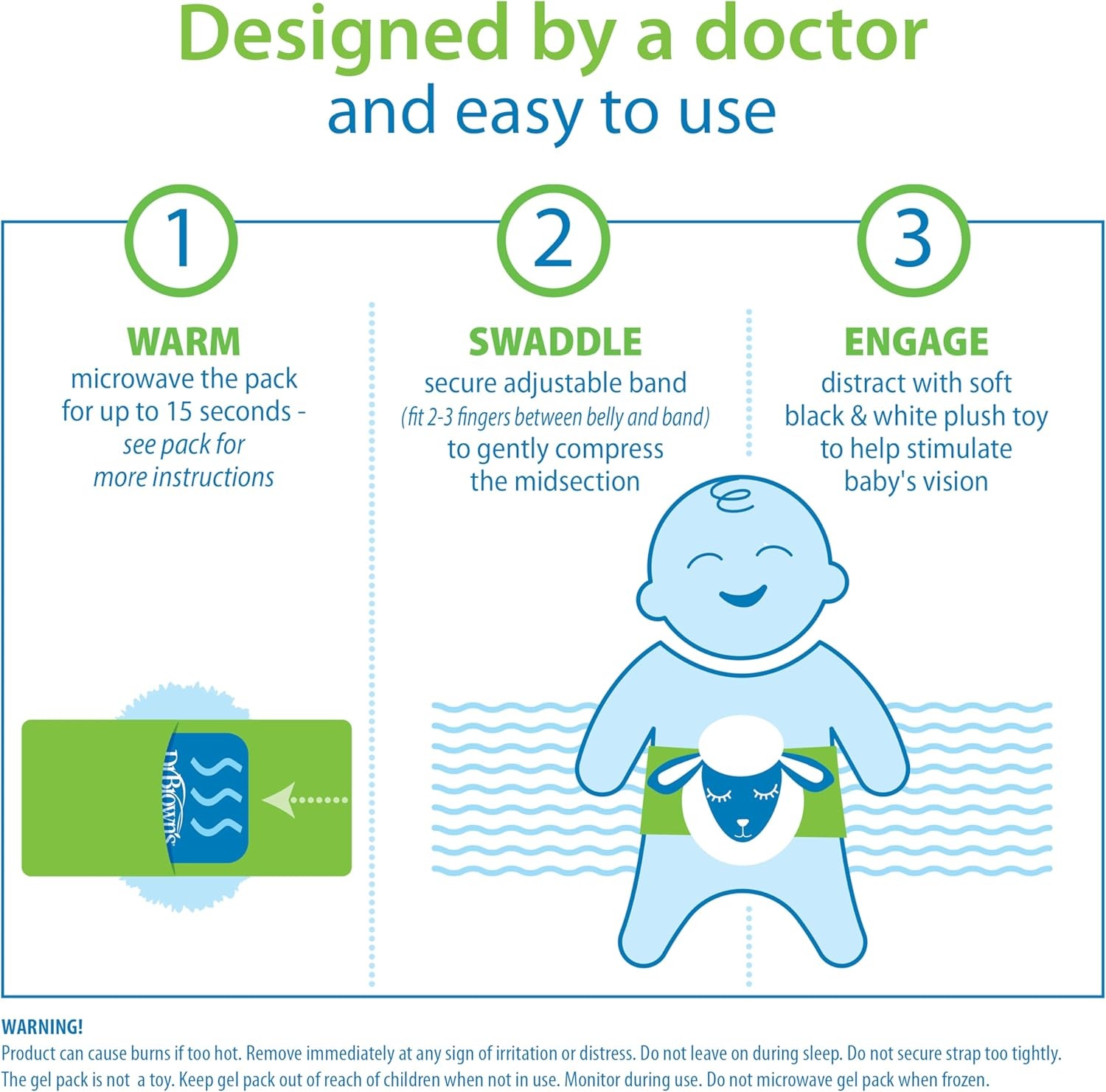 image:imageDr Browns Gripebelt Heated Belly Band Soothe Babys Tummy with Gentle Warmth and Compression Monster 3m BlueLamb