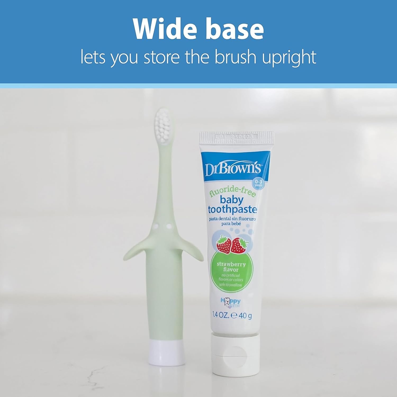 image:imageDr Browns InfanttoToddler Elephant Toothbrush and FluorideFree Strawberry Baby Toothpaste Set with Apple Pear Toothpaste 03 Years