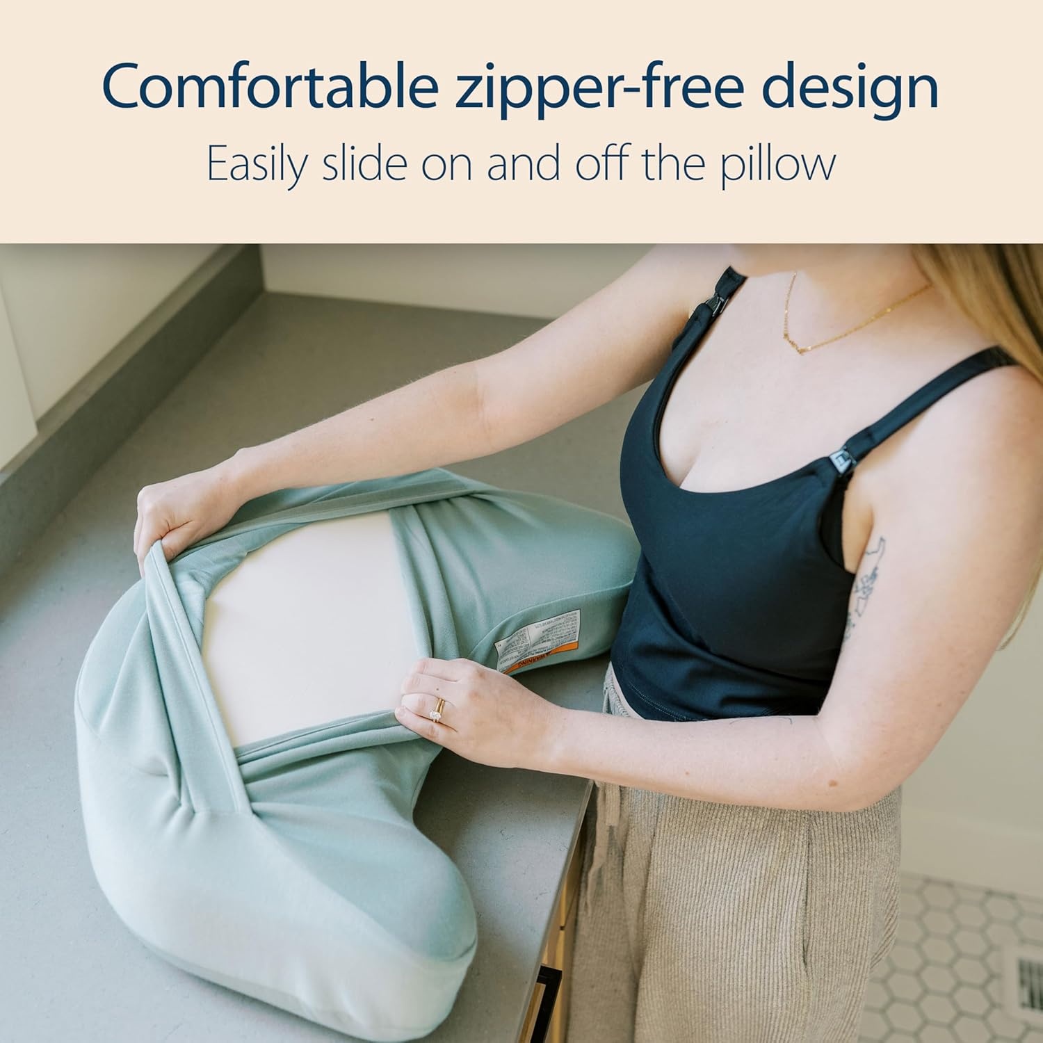 image:imageDr Browns Nursing Pillow with Washable Cover Breastfeeding Lap Support Pillow Premium Memory Foam Firm and Responsive Gentle Beige Gray CoverGentle Beige Lightgray