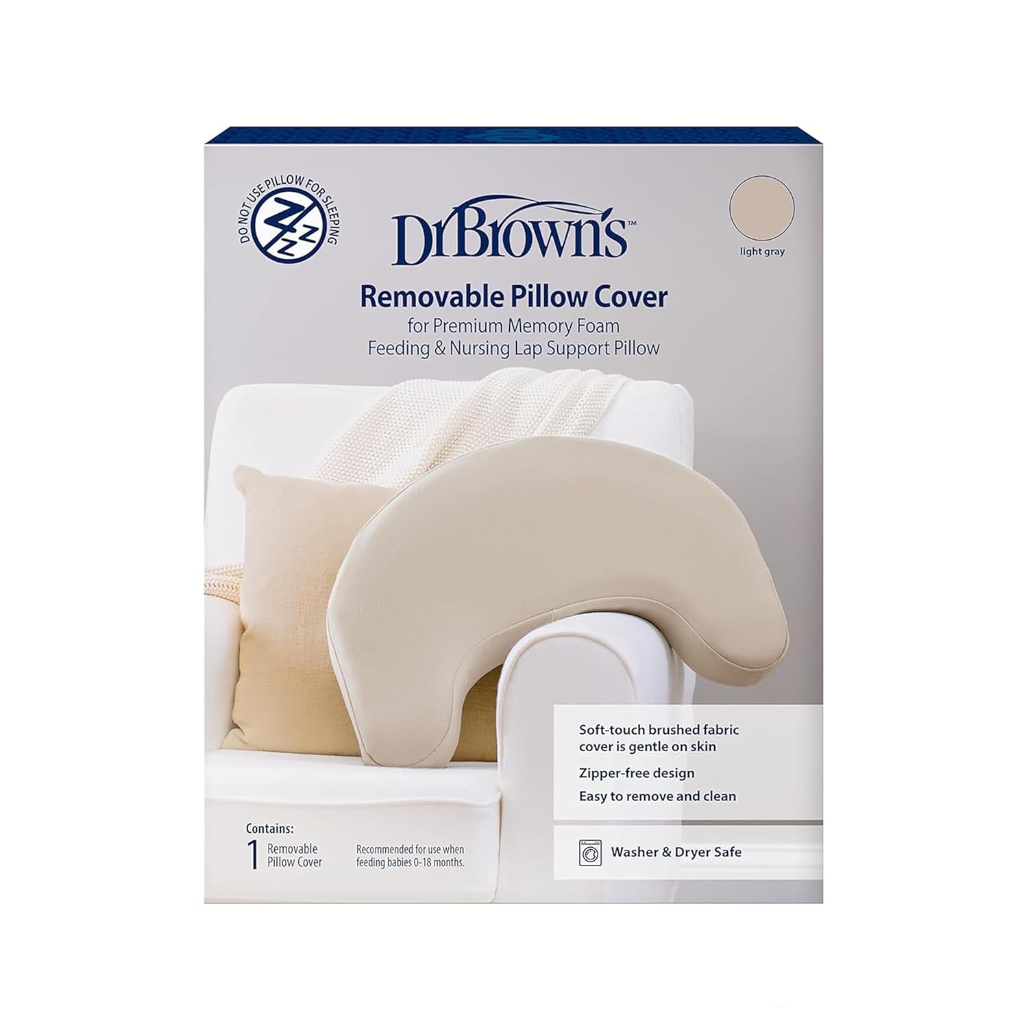 image:imageDr Browns Nursing Pillow with Washable Cover Breastfeeding Lap Support Pillow Premium Memory Foam Firm and Responsive Gentle Beige Gray CoverStorm Green Lightgray