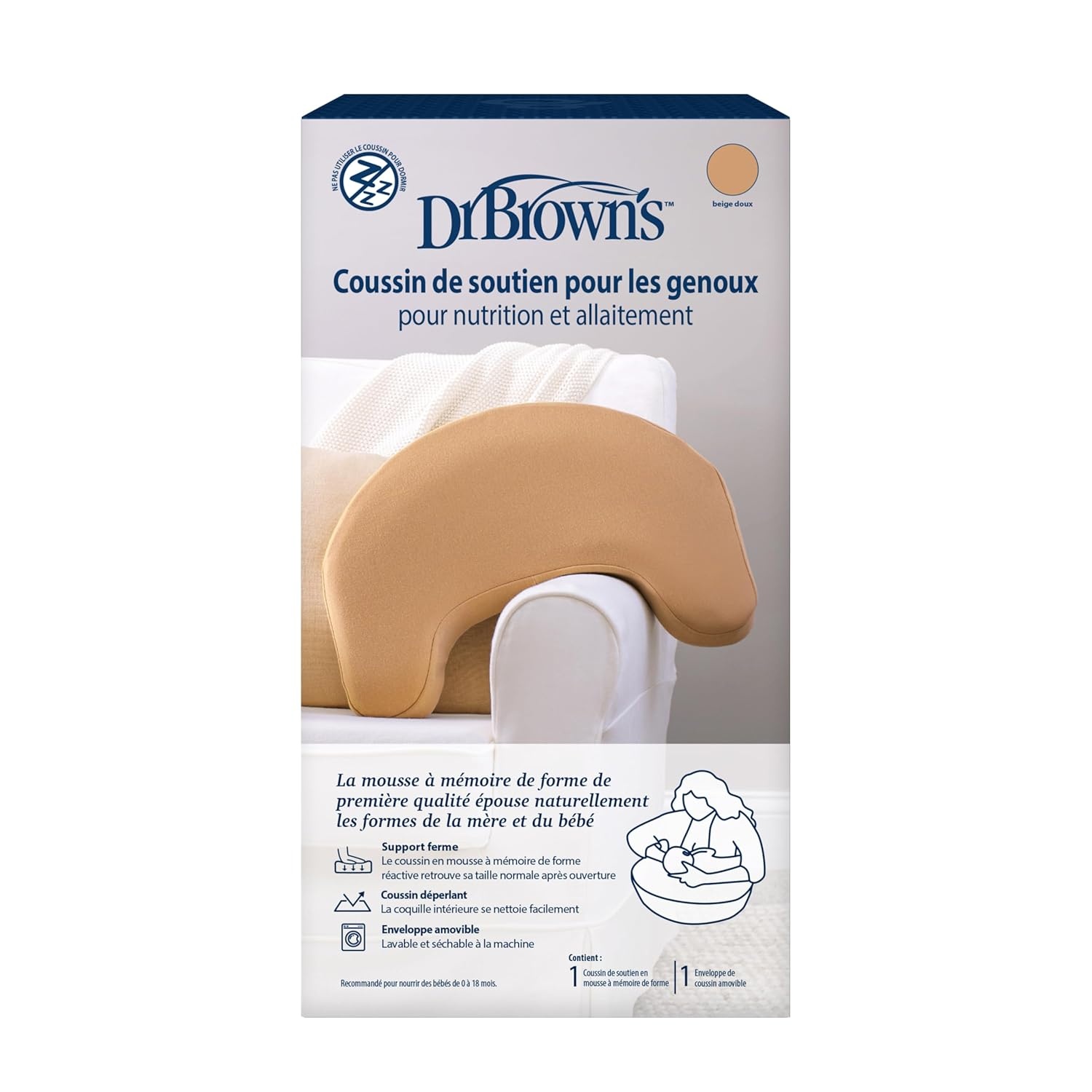 image:imageDr Browns Nursing Pillow with Washable Cover Breastfeeding Lap Support Pillow Premium Memory Foam Firm and Responsive Storm GreenGentle Beige