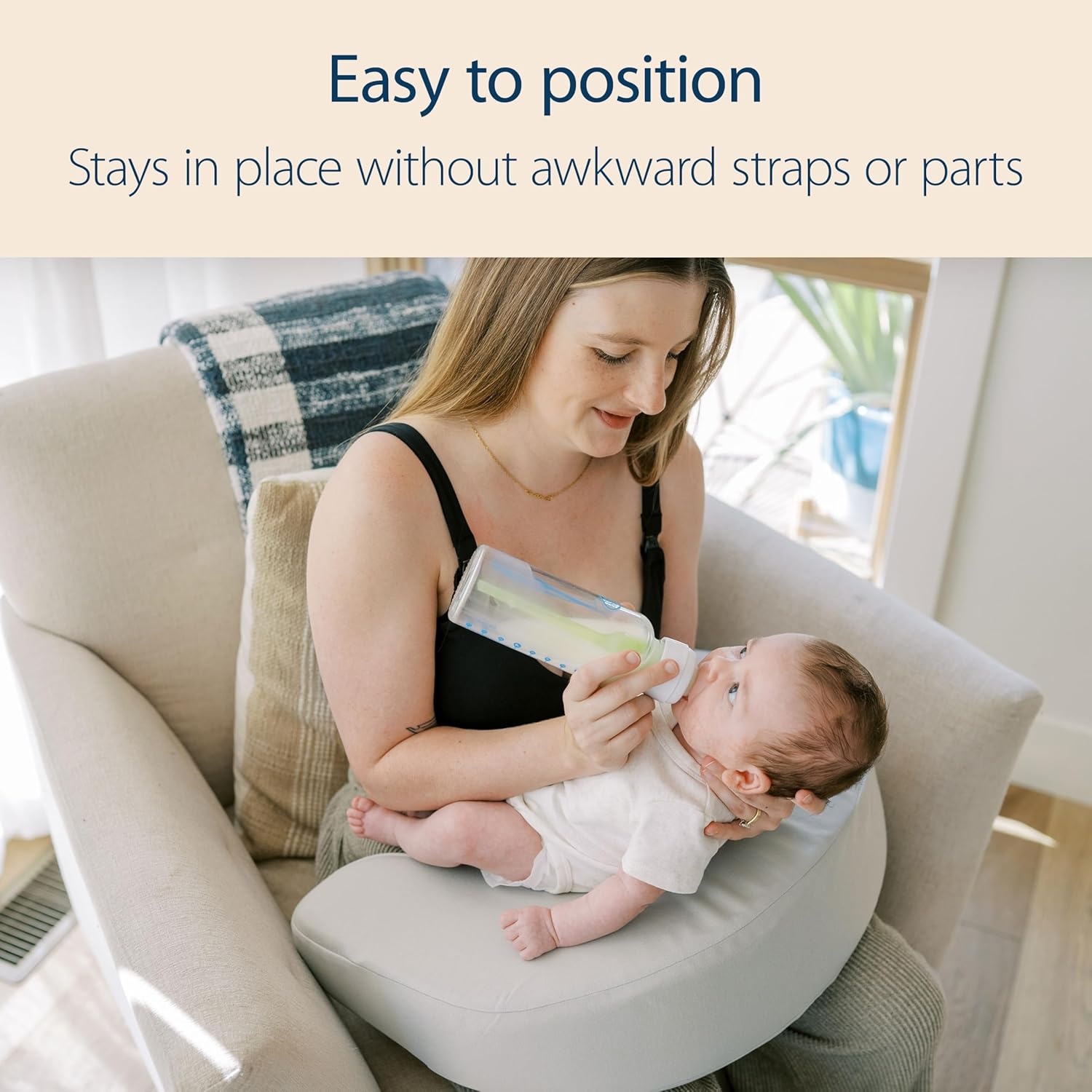 image:imageDr Browns Nursing Pillow with Washable Cover Breastfeeding Lap Support Pillow Premium Memory Foam Firm and Responsive Storm GreenGentle Beige