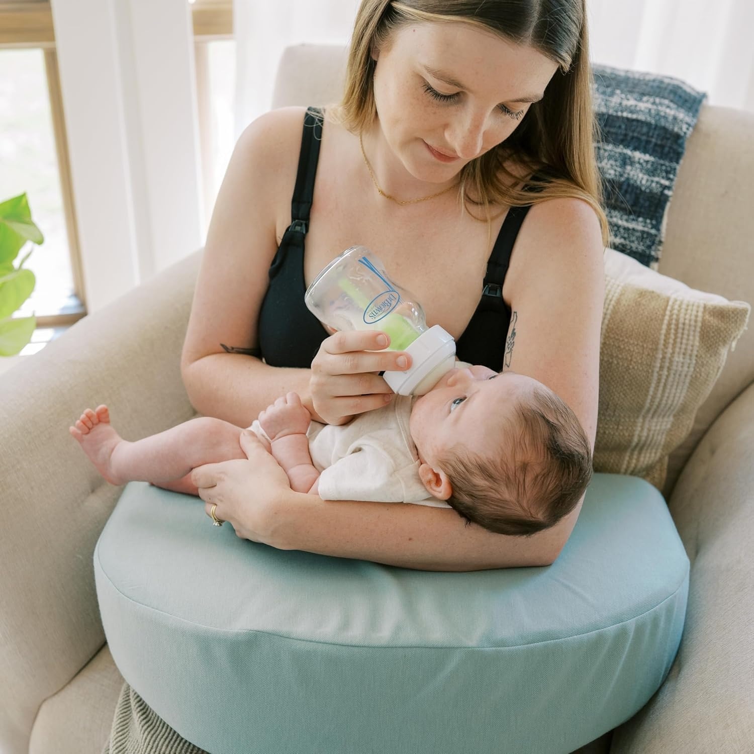 image:imageDr Browns Nursing Pillow with Washable Cover Breastfeeding Lap Support Pillow Premium Memory Foam Firm and Responsive Storm GreenLightgray