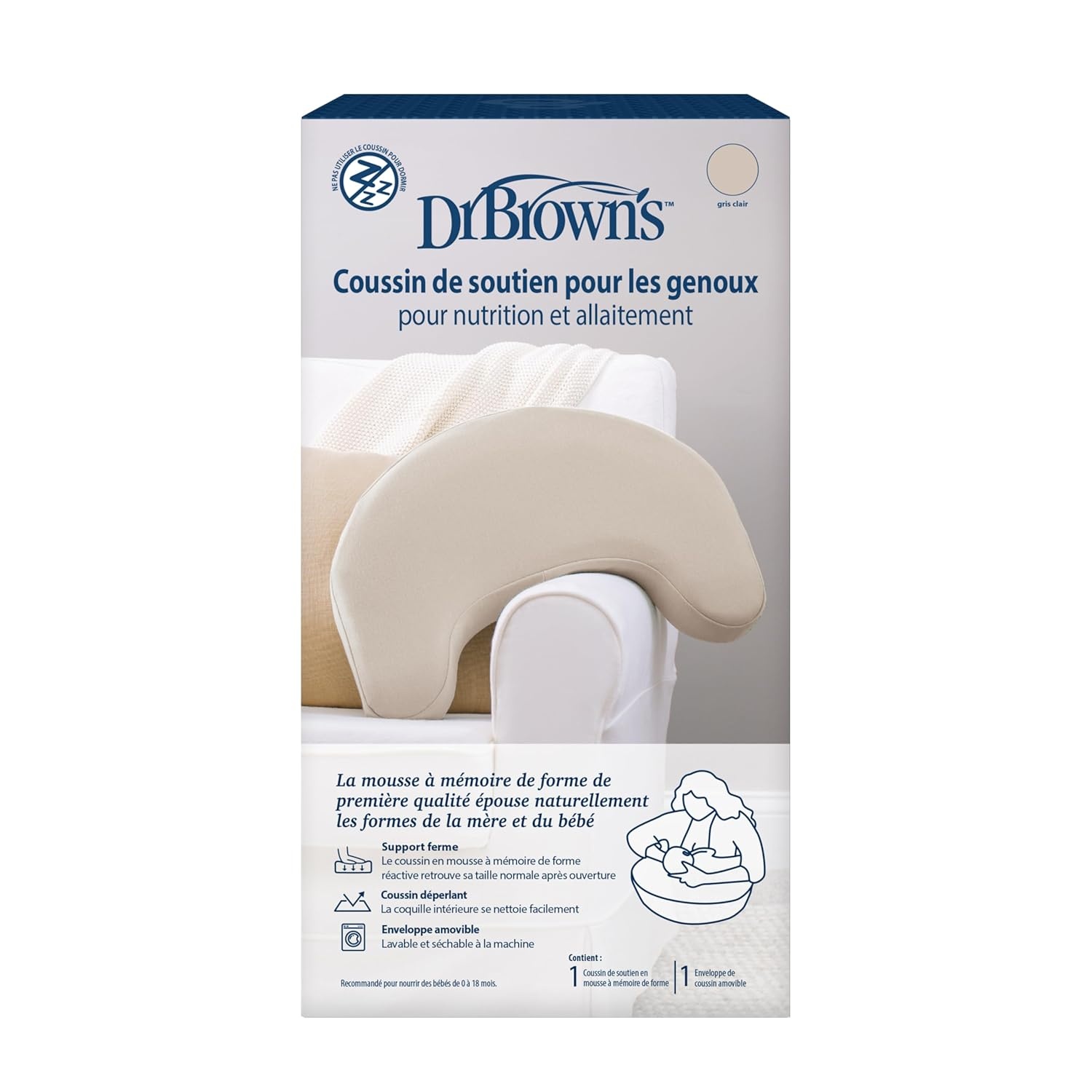 image:imageDr Browns Nursing Pillow with Washable Cover Breastfeeding Lap Support Pillow Premium Memory Foam Firm and Responsive Storm GreenLightgray
