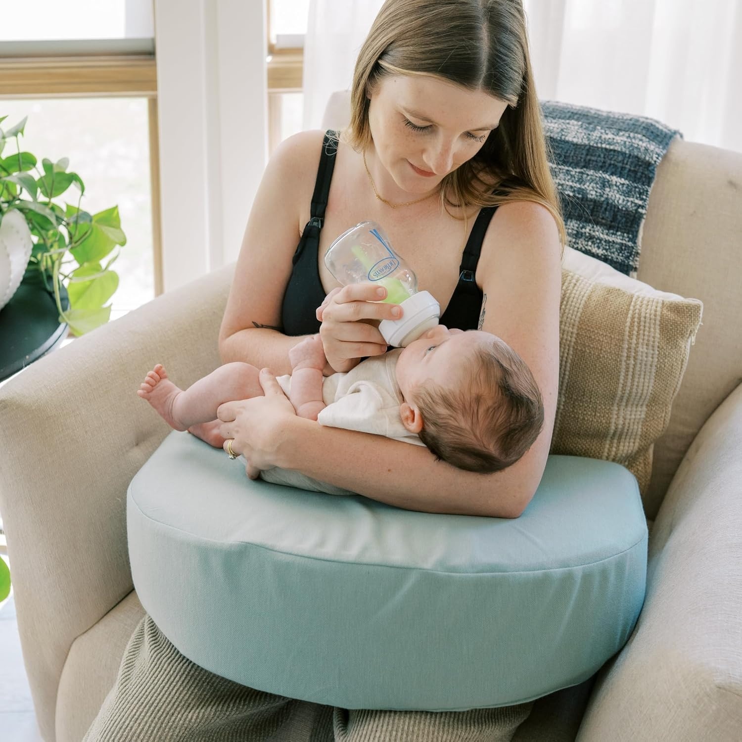 image:imageDr Browns Nursing Pillow with Washable Cover Breastfeeding Lap Support Pillow Premium Memory Foam Firm and Responsive Storm GreenStorm Green