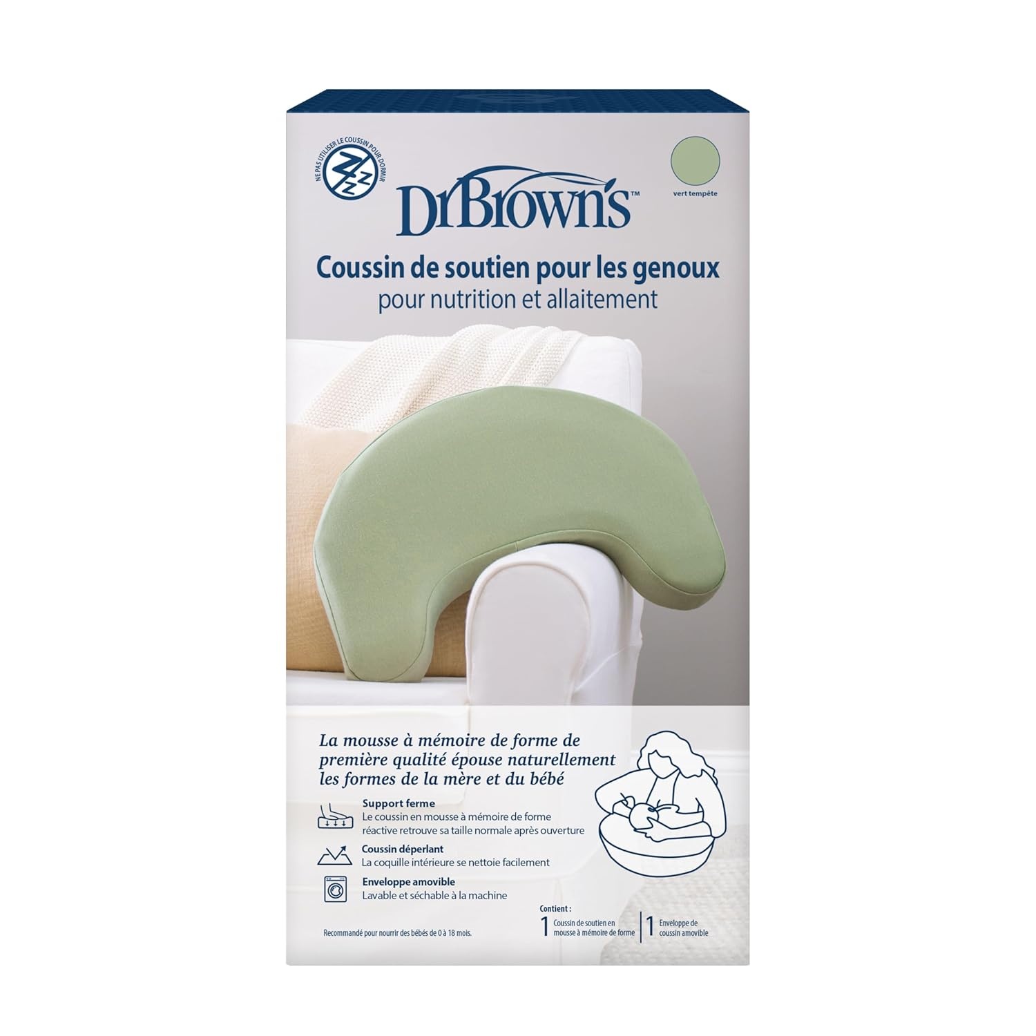 image:imageDr Browns Nursing Pillow with Washable Cover Breastfeeding Lap Support Pillow Premium Memory Foam Firm and Responsive Storm GreenStorm Green