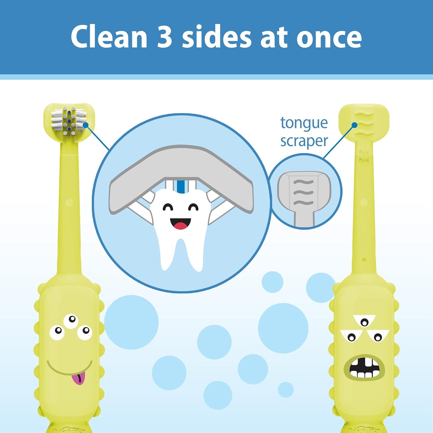 image:imageDr Browns ToothScrubber Toddler Toothbrush TripleSided Training Toothbrush with Suction Cup Base Green Monster Baby Oral Care Ages 14 Years1 Pack Green Monster