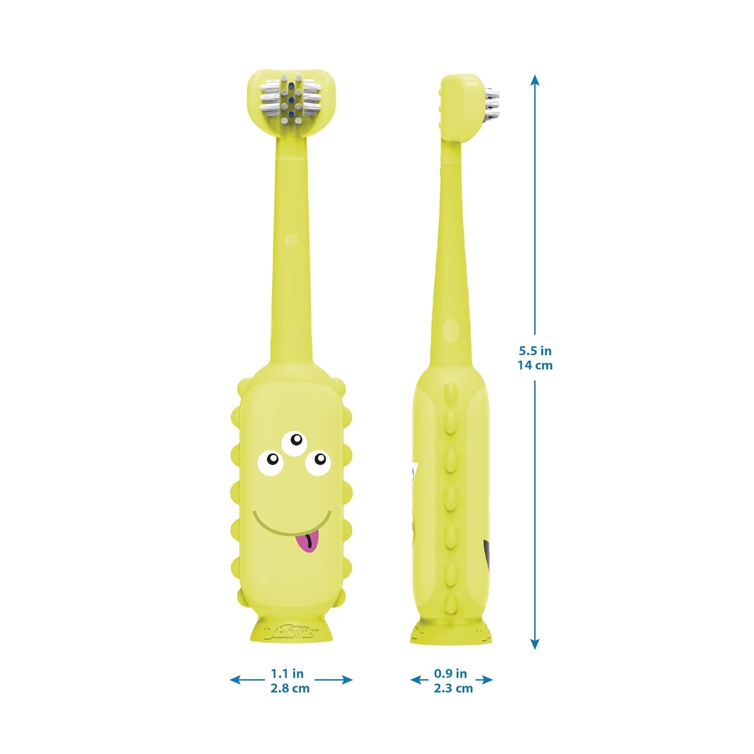 image:imageDr Browns ToothScrubber Toddler Toothbrush TripleSided Training Toothbrush with Suction Cup Base Green Monster Baby Oral Care Ages 14 Years1 Pack Green Monster