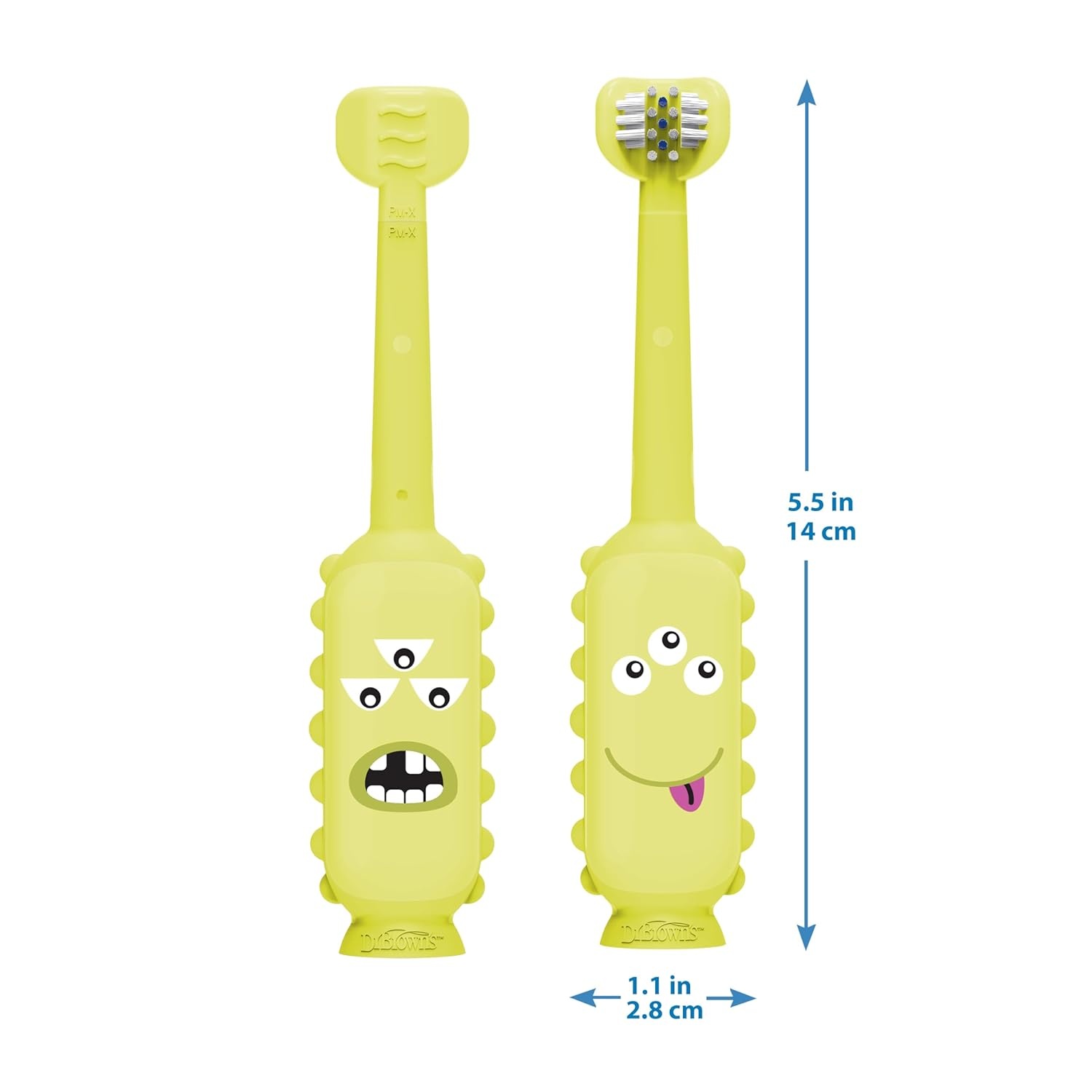 image:imageDr Browns ToothScrubber Toddler Toothbrush TripleSided Training Toothbrush with Suction Cup Base Green Monster Baby Oral Care Ages 14 Years1 Pack Green Monster