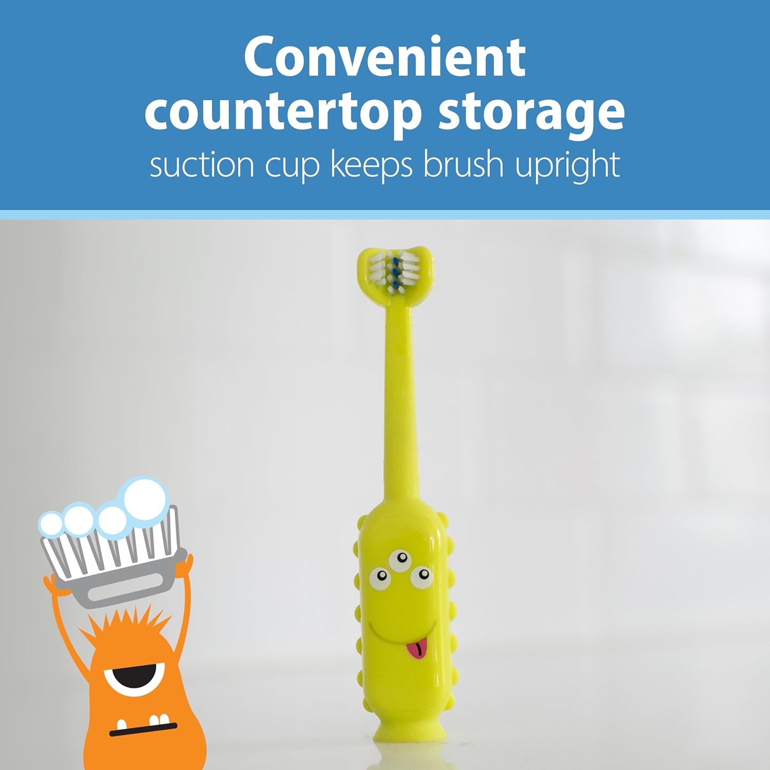 image:imageDr Browns ToothScrubber Toddler Toothbrush TripleSided Training Toothbrush with Suction Cup Base Green Monster Baby Oral Care Ages 14 Years1 Pack Green Monster