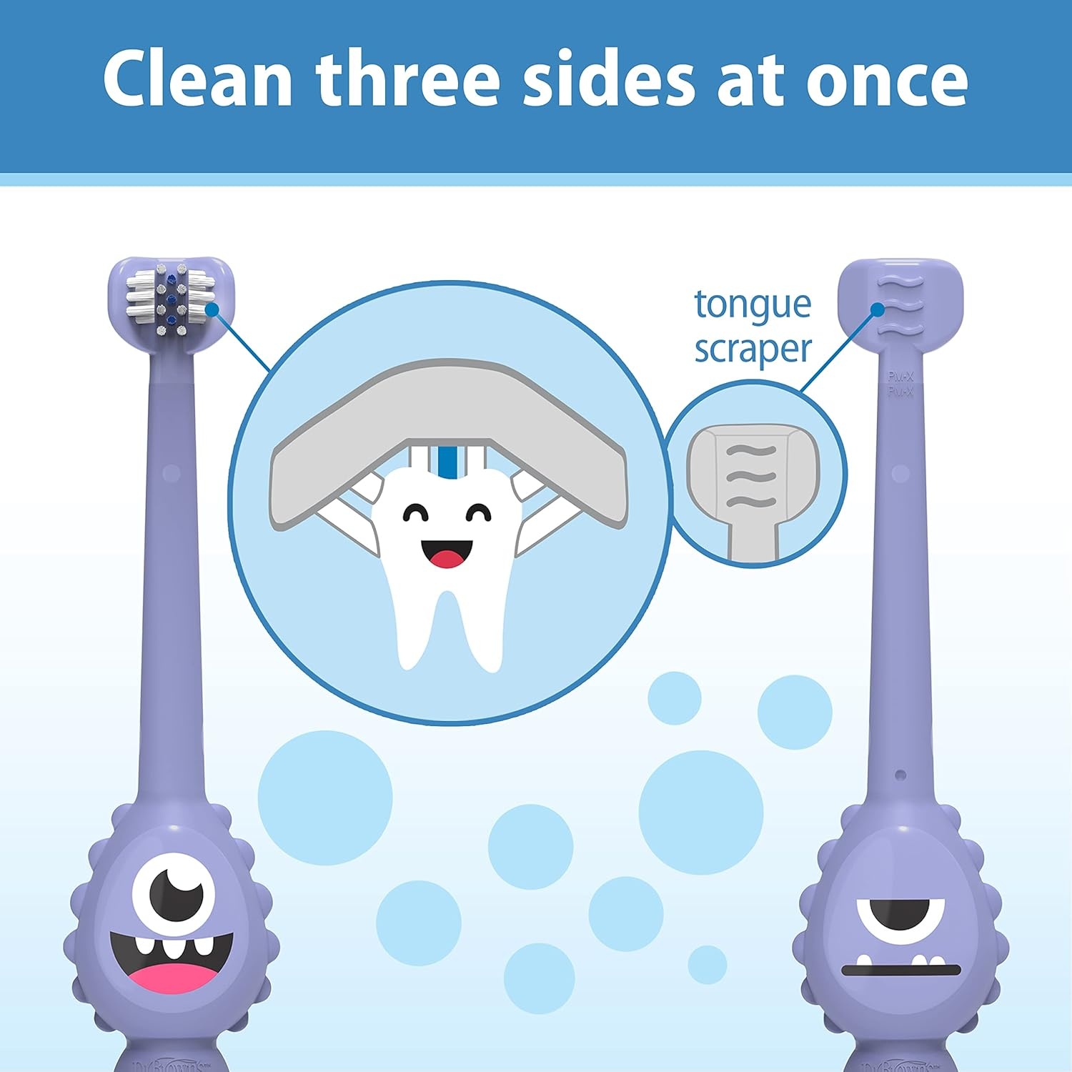 image:imageDr Browns ToothScrubber Toddler Toothbrush TripleSided Training Toothbrush with Suction Cup Base Green Monster Baby Oral Care Ages 14 Years1 Pack Purple Monster