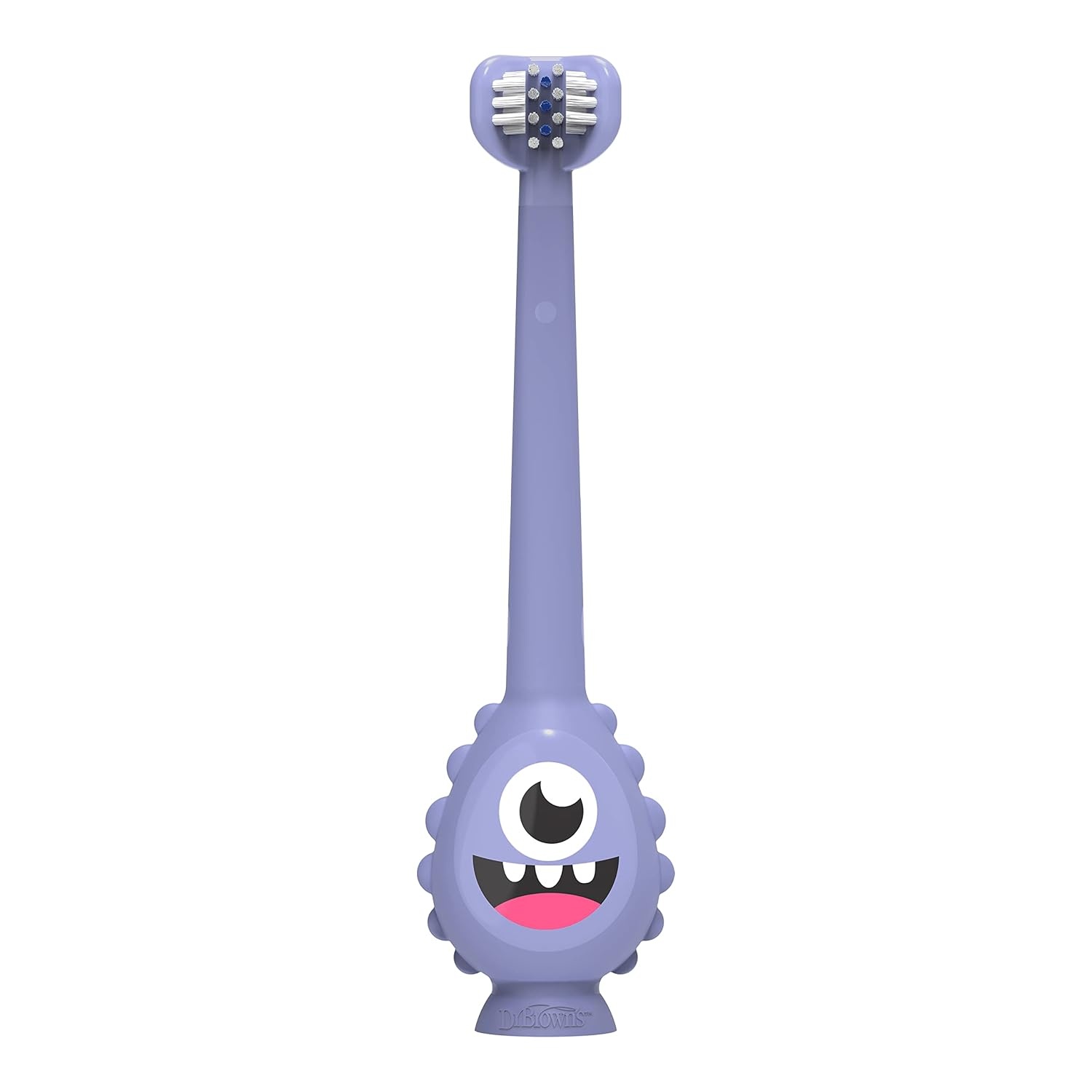 image:imageDr Browns ToothScrubber Toddler Toothbrush TripleSided Training Toothbrush with Suction Cup Base Green Monster Baby Oral Care Ages 14 Years1 Pack Purple Monster