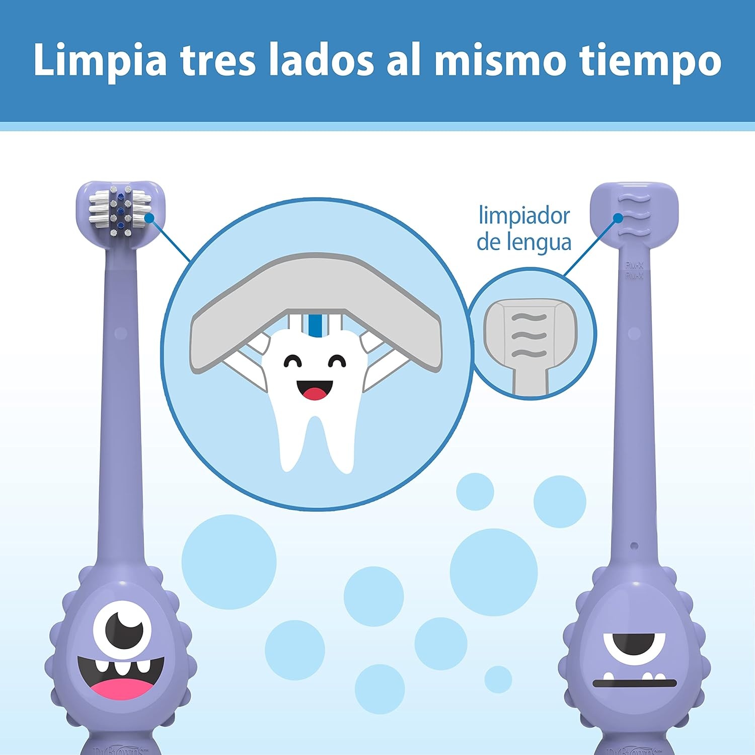 image:imageDr Browns ToothScrubber Toddler Toothbrush TripleSided Training Toothbrush with Suction Cup Base Green Monster Baby Oral Care Ages 14 Years1 Pack Purple Monster