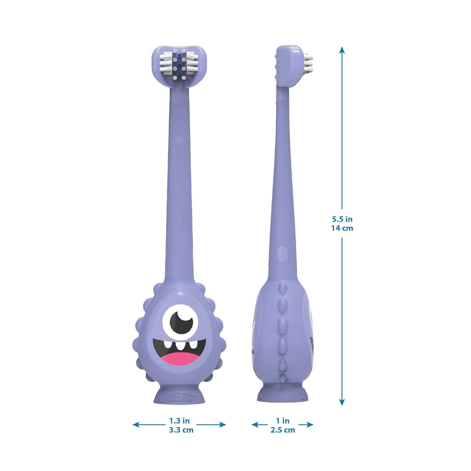 image:imageDr Browns ToothScrubber Toddler Toothbrush TripleSided Training Toothbrush with Suction Cup Base Green Monster Baby Oral Care Ages 14 Years1 Pack Purple Monster