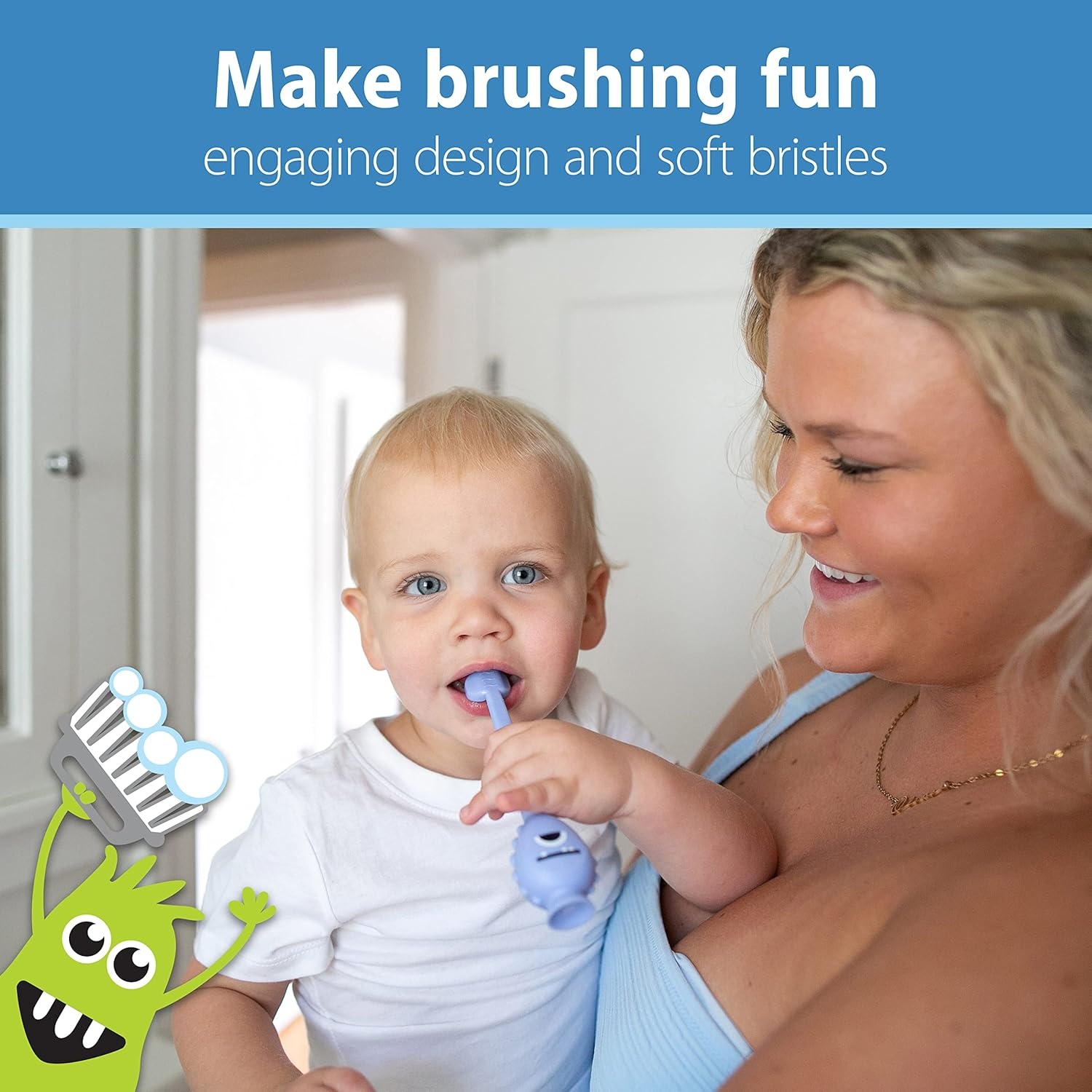image:imageDr Browns ToothScrubber Toddler Toothbrush TripleSided Training Toothbrush with Suction Cup Base Green Monster Baby Oral Care Ages 14 Years1 Pack Purple Monster