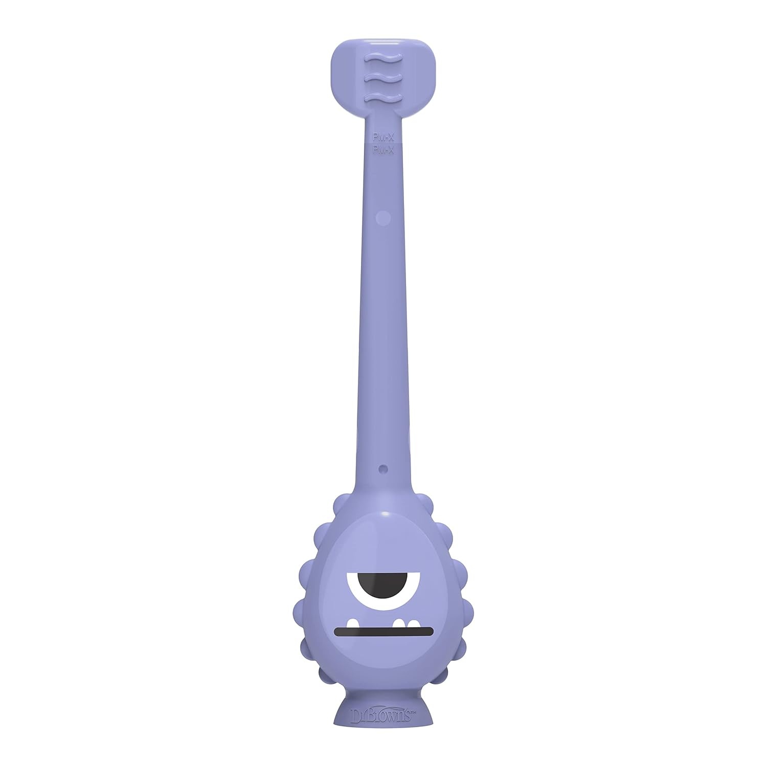image:imageDr Browns ToothScrubber Toddler Toothbrush TripleSided Training Toothbrush with Suction Cup Base Green Monster Baby Oral Care Ages 14 Years2 Pack Toddler Toothbrush Purple Monster Flamingo