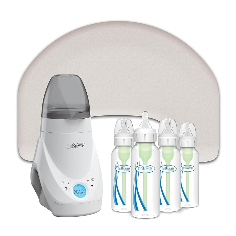 image:imageDr Browns Feeding Support Pillow with Cover Light Gray amp Deluxe Baby Bottle Warmer amp Natural Flow AntiColic Options Narrow Baby Bottle 4 oz120 mL 0m 4 Pack