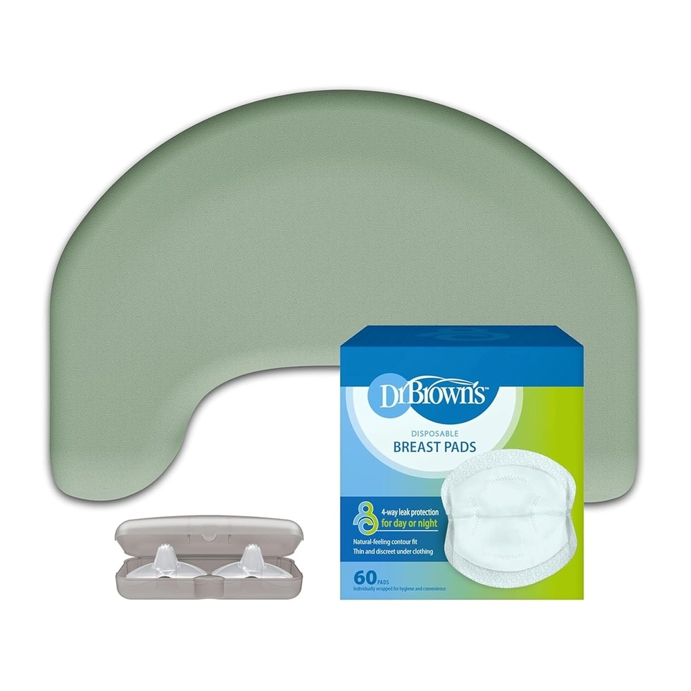 image:imageDr Browns Feeding Support Pillow with Cover Storm Green amp Breastfeeding Nipple Shields 20mm amp Disposable Breast Pads 60pk