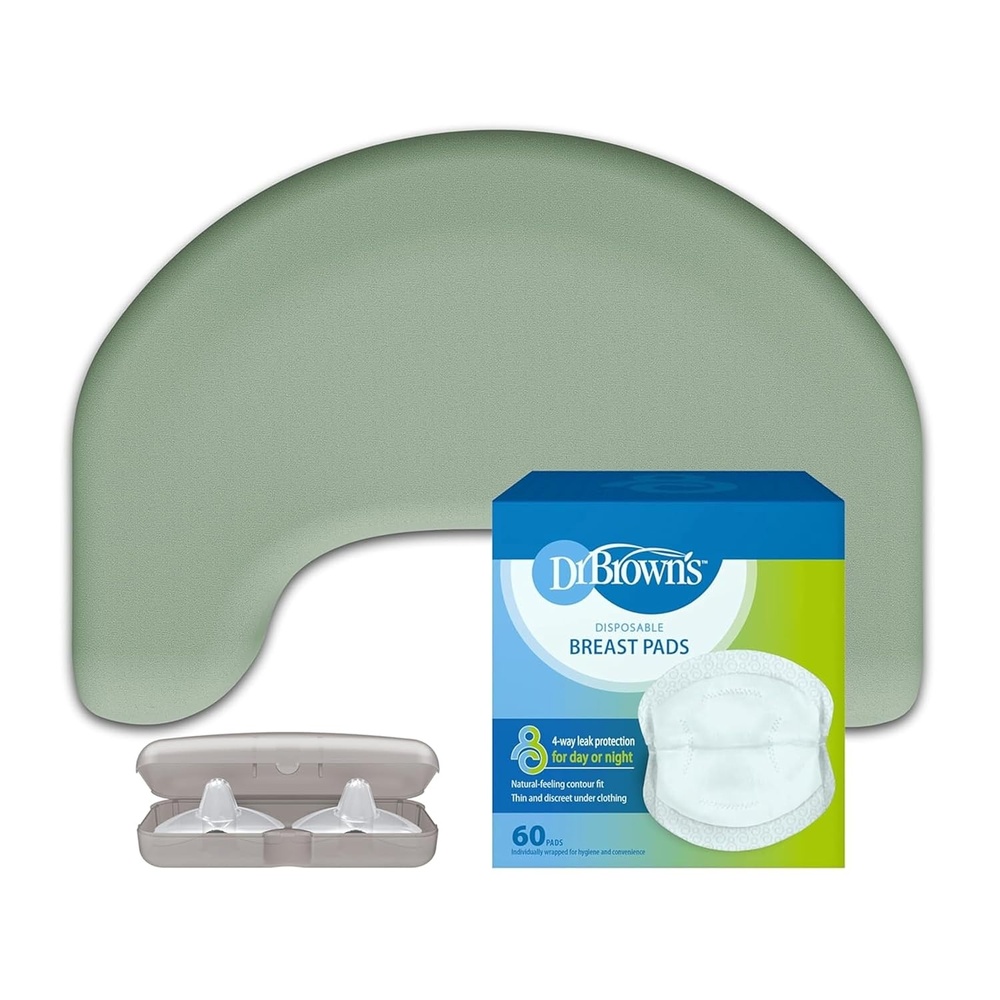 image:imageDr Browns Feeding Support Pillow with Cover Storm Green amp Breastfeeding Nipple Shields 24mm amp Disposable Breast Pads 60pk
