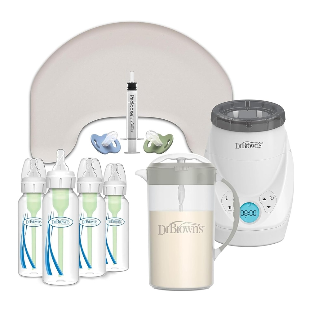 image:imageDr Browns Newborn Registry Hero Bundle Light Gray Nursing Pillow Pacidose Medicine Dispenser Formula Mixing Pitcher MilkSPA amp Bottle Warmer 4Pack AntiColic Bottle 8 oz L1 5Piece Set