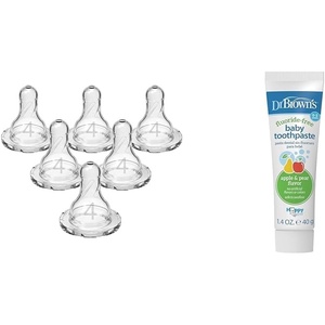 image:imageDr Browns Baby Bottle Nipples Level 4 Fast Flow 6 Pack amp FluorideFree Toothpaste for Infants amp Toddlers Apple Pear