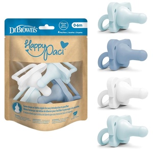 image:imageDr Browns HappyPaci 100 Silicone Baby Pacifier Contoured OnePiece Design Gray Green Ecru 06m BPAFree 4Pack4Pack  BlueLightBlueWhite